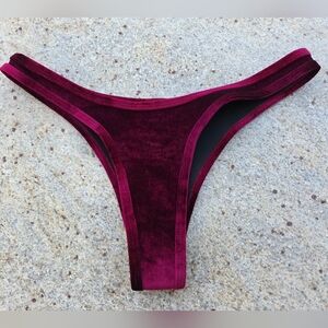 Hoaka Swimwear Red Wine Velvet Neoprene High Rise Bikini Bottoms